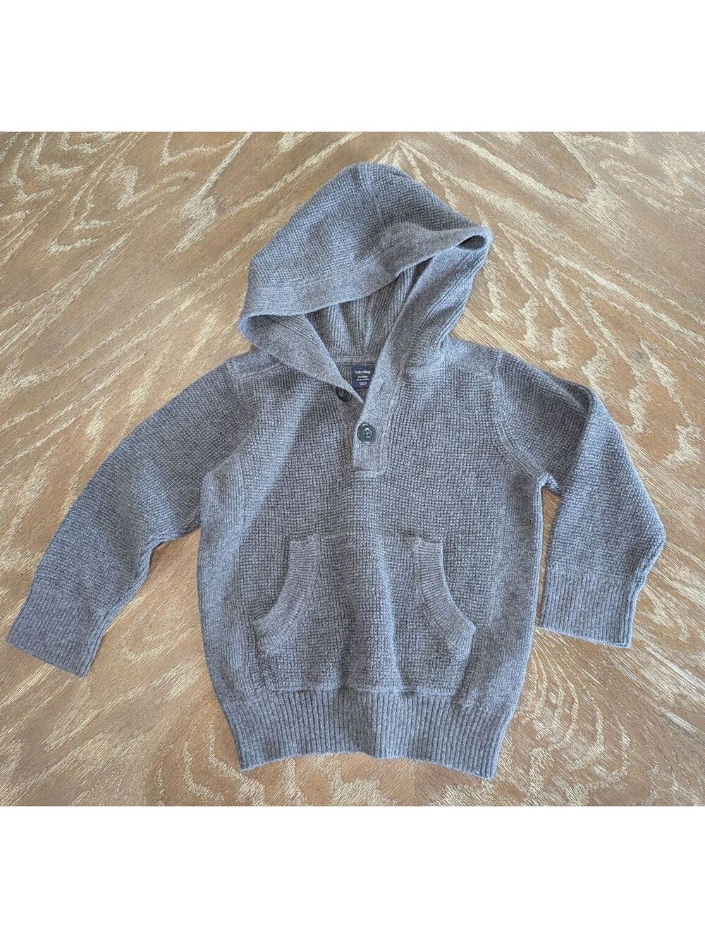Baby Gap Toddler Boy Grey Waffle Knit Pullover Hoodie Sweater Size 18-24 M